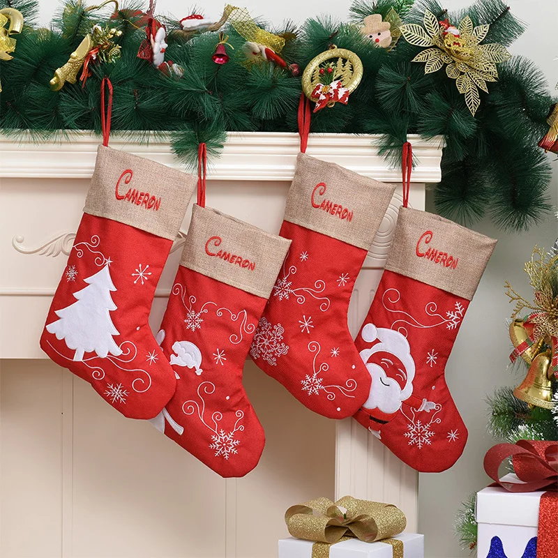New Linen Red Christmas Socks Christmas Decorative Articles Personalized Embroidered Name Christmas Tree Pendant Gift Bags
New Linen Red Christmas Socks Christmas Decorative Articles Personalized Embroidered Name Christmas Tree Pendant Gift Bags
