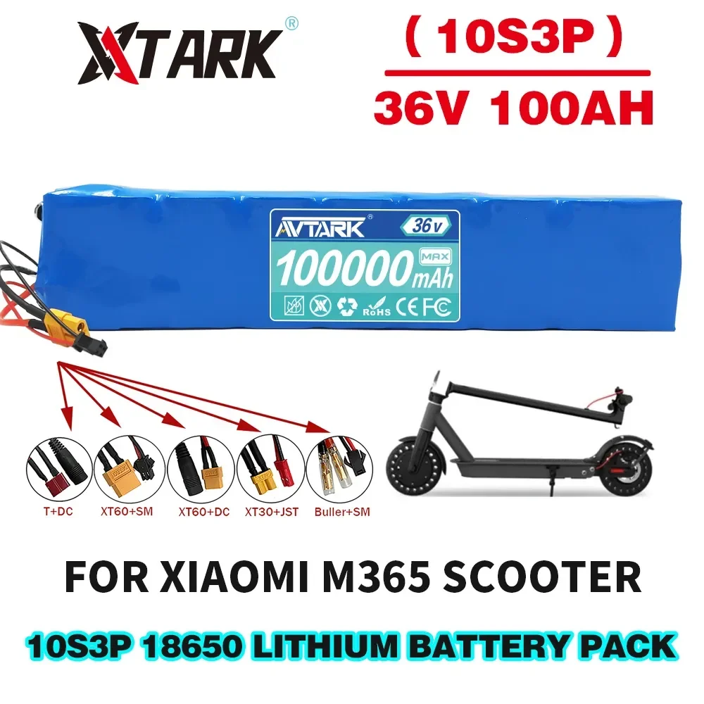 

36V 100Ah 18650 lithium battery pack 10S3P 250W-500W High power Same port 42V Electric Scooter M365 ebike Battery with Bracket