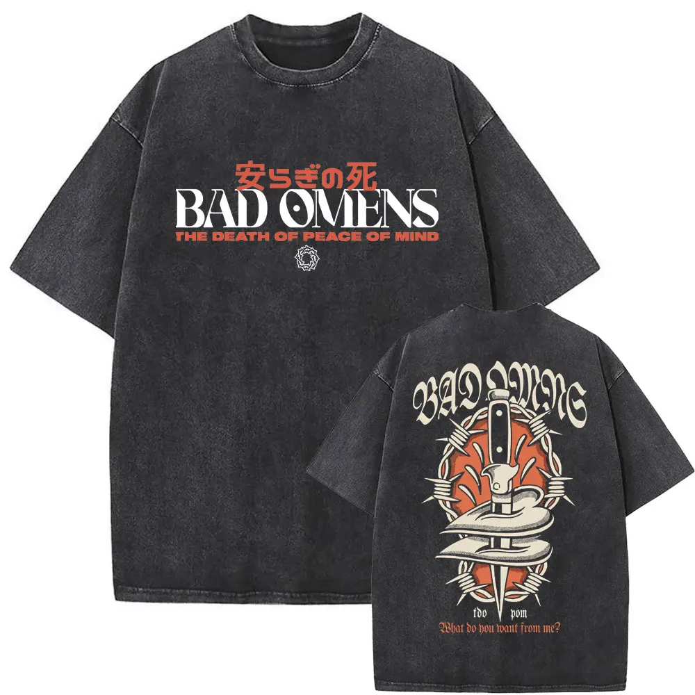 

Washed Vintage Bad Omens The Death of Peace of Mind Graphic Tshirt Men Women Gothic Rock Retro T-shirts Male Oversized T Shirt