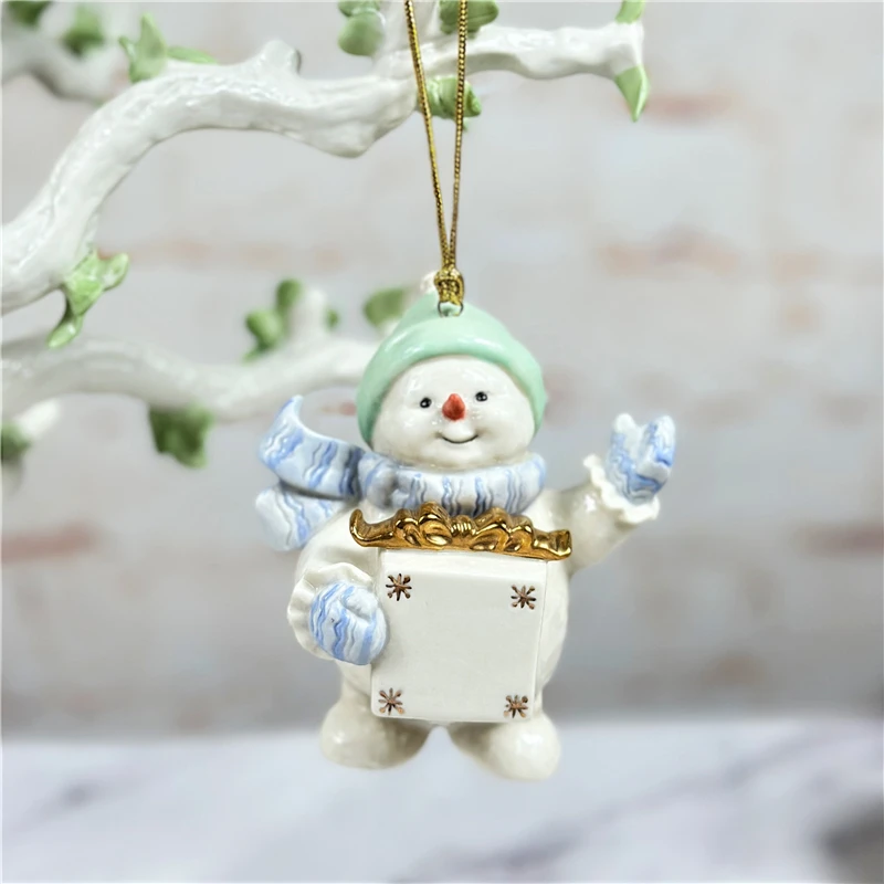 

American Lenox Ceramic Hand-painted Christmas Snowman Hanging Ornaments Garden Miniature Micro Landscape Decoratio Party Decor