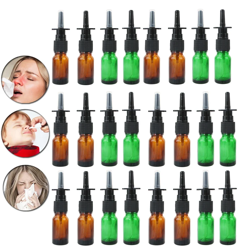 

10-50pcs 10ml Amber Nasal Spray Bottle Glass with Fine Nose Mist Sprayer Press Spray Head Empty Bottle Refillable Glass Atomizer