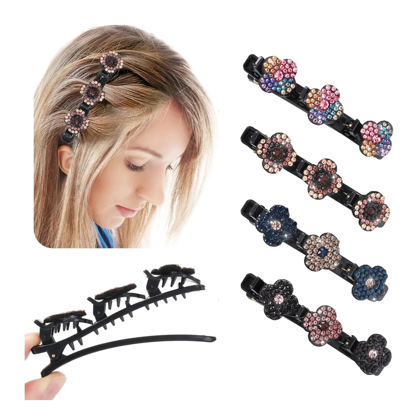 

Braided Hair Clips with Sparkling Crystal Stone for Girls and Women Hair Styling Rhinestones Barrettes for Thick Hair