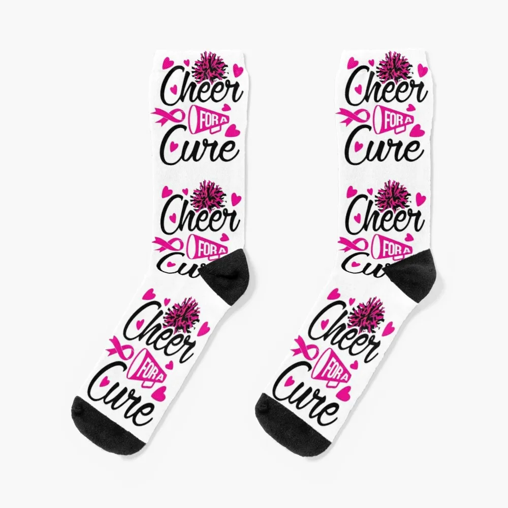 

Cute Cheerleader Breast Cancer Awareness Cheer Cheering Pink Ribbon Cheerleading Socks Men'S Soccer Sock