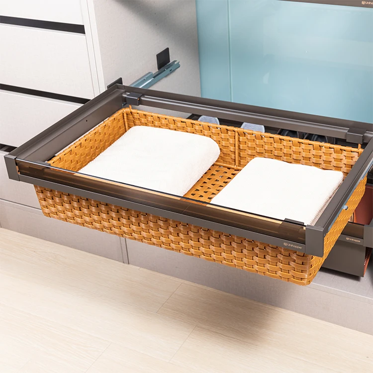 furniture accessories adjustable glass panel soft closing pull out clothes wardrobe PVC rattan basket
furniture accessories adjustable glass panel soft closing pull out clothes wardrobe PVC rattan basket
