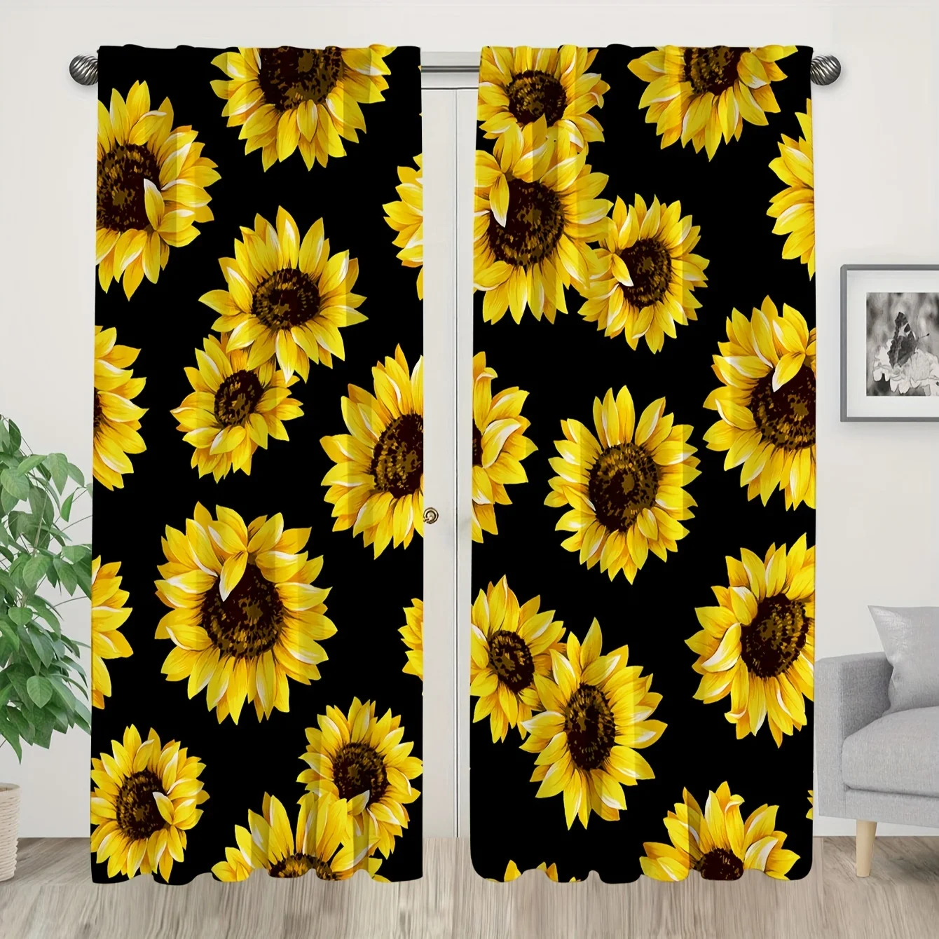 2panels Black Sunflower Printed Curtain, Rod Pocket Curtain For Bedroom Office Kitchen Living Room Study Home Decor
2panels Black Sunflower Printed Curtain, Rod Pocket Curtain For Bedroom Office Kitchen Living Room Study Home Decor