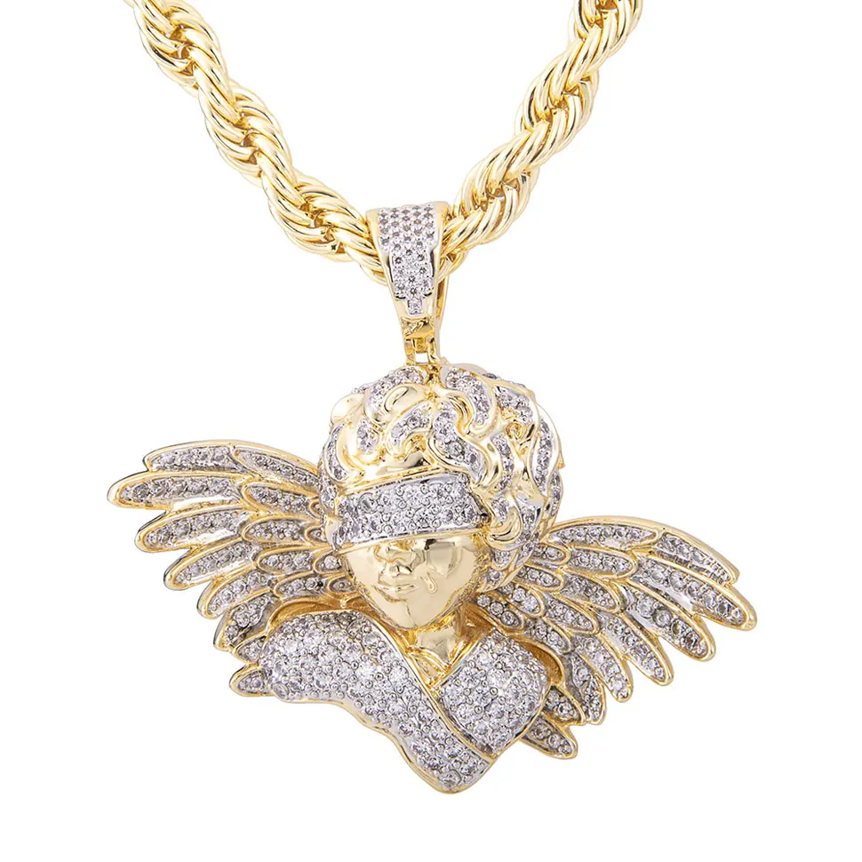 

VANAXIN Angel Wings Pendant Iced Out Bling Cubic Zirconia Necklaces Pendants For Men Women Rapper Jewelry Stainless Steel Chain