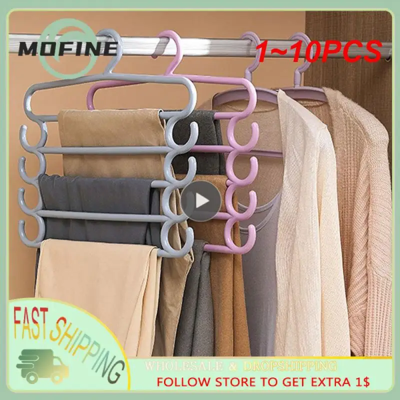 

1~10PCS Clothes Hangers Trousers Hangers Holders Closet Storage Organizers 5 Layers Pants Towel Scarfs Racks Storage