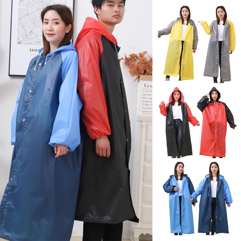

Unisex Waterproof Raincoat Adult Long Hooded Rainwear EVA Rain Coat Fashion Adult Travel Rafting Poncho Rain Cape