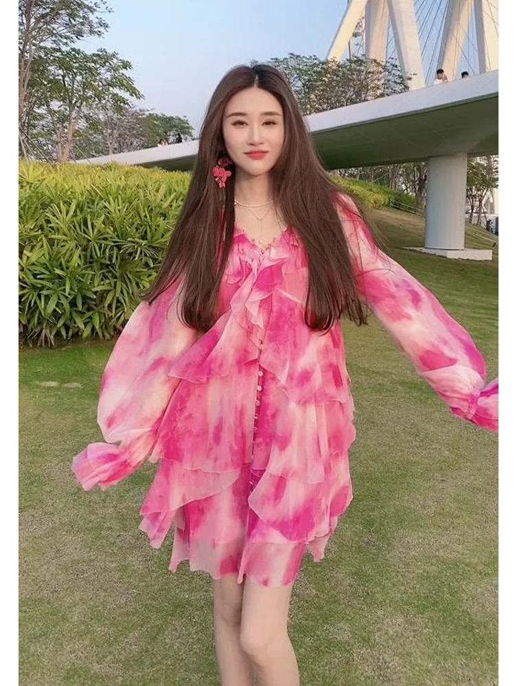 Spring Sanya Beach Yunnan Vacation Super Immortal Chiffon Skirt Unique and Beautiful French Tea Break Pink Dress
Spring Sanya Beach Yunnan Vacation Super Immortal Chiffon Skirt Unique and Beautiful French Tea Break Pink Dress