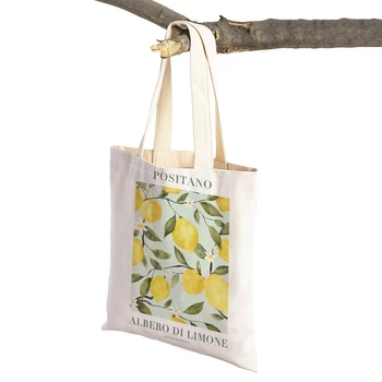 A Sua Escapadinha Espanhola Perfeita: A Bolsa de Ombro Madrid Barcelona 8 Valencia Orange Positano Lemon Flowers Leaves Women Shopper Bags Tote Linen Plant Travel Shoulder Handbag Shopping Bag