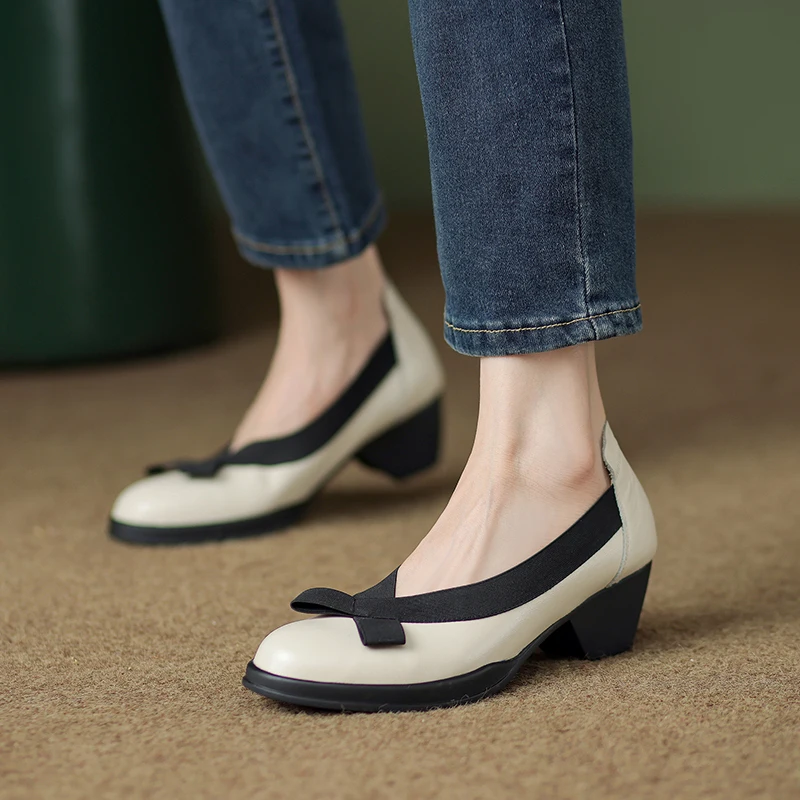 Women Retro Pumps Spring Autum Med Heeled Ladies Shoes Real Leather Slip On Pumps Round Toe Women Loafers 4.5 CM
Women Retro Pumps Spring Autum Med Heeled Ladies Shoes Real Leather Slip On Pumps Round Toe Women Loafers 4.5 CM