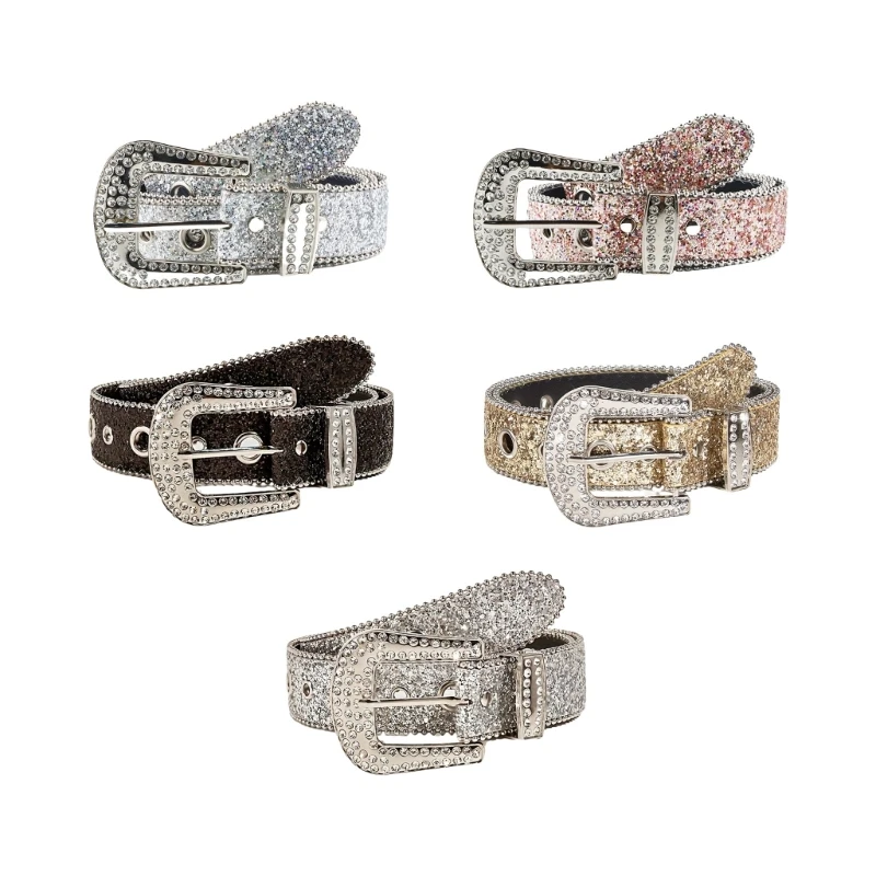 

Shinning Buckle Belt Woman Y2k Girls Locomotive Belt for Jeans Skirt DXAA