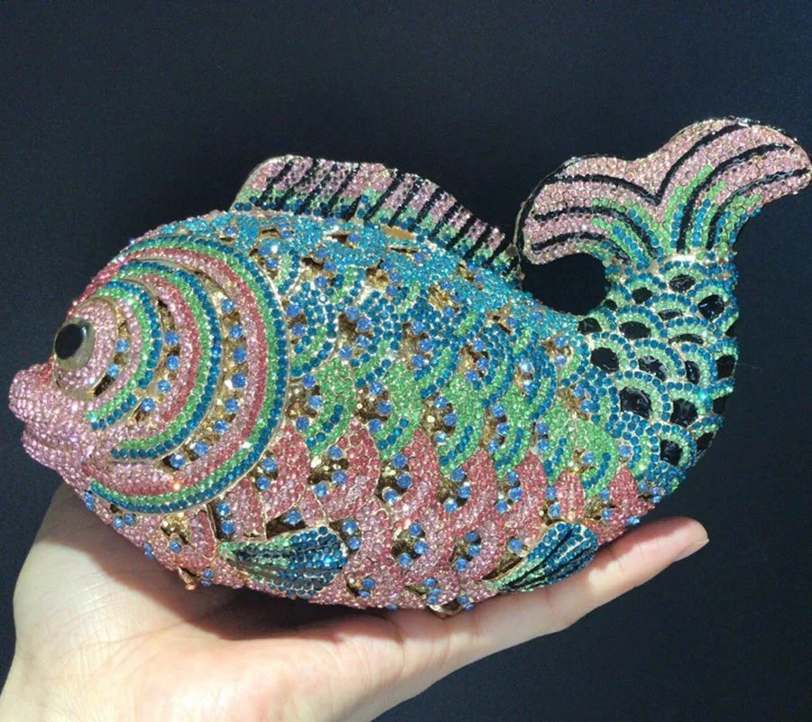 Women Fish Shape Multicolored Stones Evening Bags Lady Clutches Bridal Crystal Clutch Purse Wedding Party Rhinestone Handbags
Women Fish Shape Multicolored Stones Evening Bags Lady Clutches Bridal Crystal Clutch Purse Wedding Party Rhinestone Handbags