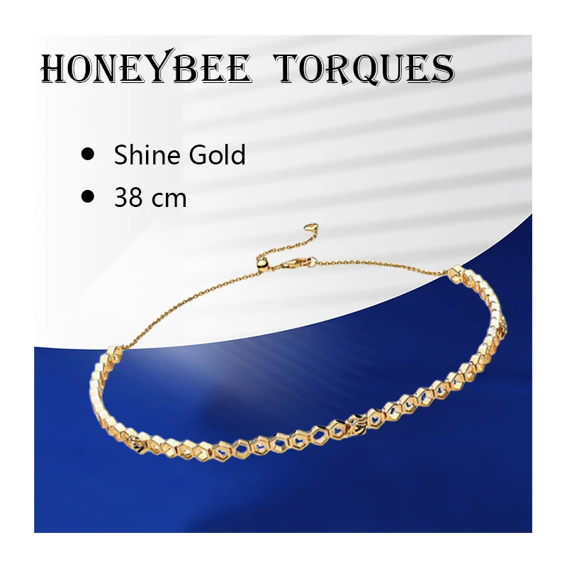 

18K Shine Gold Silver 925 Original Enamel Honeybee Chockers Necklaces For Women Fine Jewelry Slide Clasp Link Chain 38cm Torques