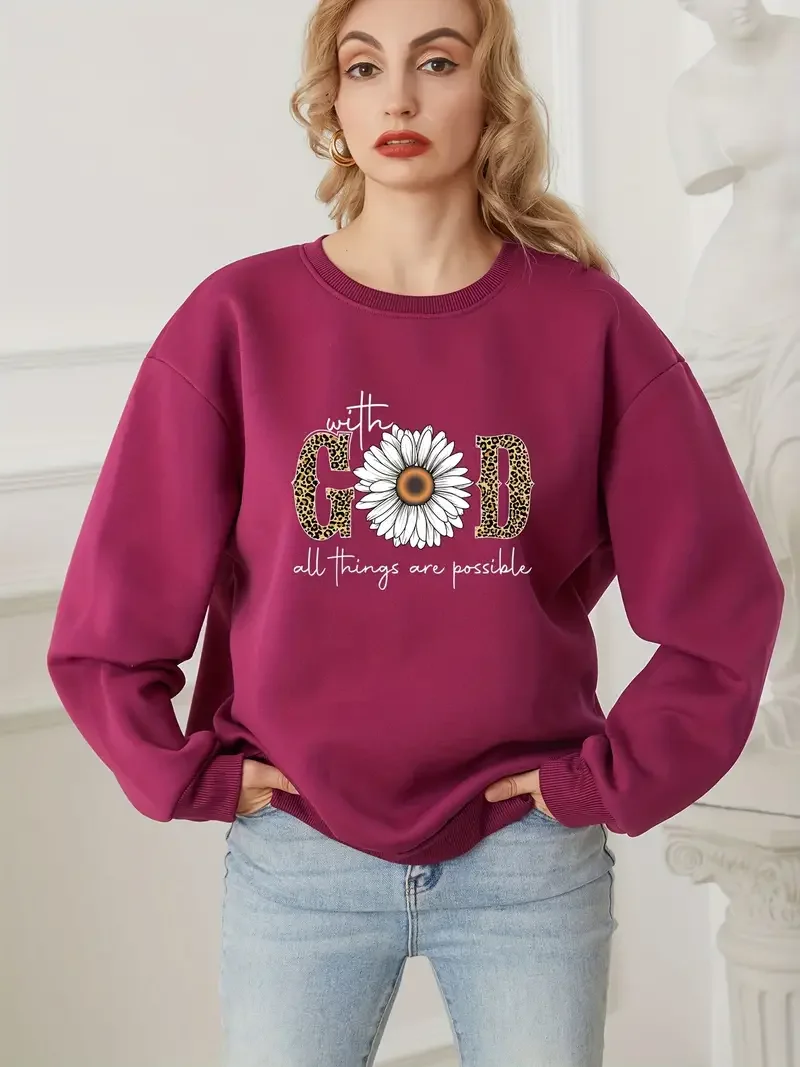 

Burgundy Fashion Letter Printed T-Shirt Autumn New Harajuku Casual Versatile Long Sleeve Crew Neck Sweatshirt Women's Clothing