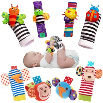 4PCS/SET Baby Rattle Toys Cute Stuffed Animals Wrist Rattle Foot Finder Socks 0~12 Months For Infant Boy Girl Newborn Gift