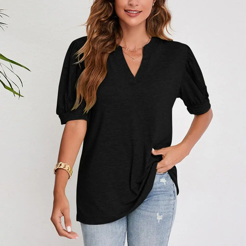 Women Simple Style Top Chic Women's V-neck Bubble Sleeve T-shirt Soft Breathable Casual Summer Blouse for A Simple Stylish Look
Women Simple Style Top Chic Women's V-neck Bubble Sleeve T-shirt Soft Breathable Casual Summer Blouse for A Simple Stylish Look