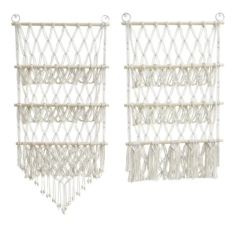 

Macrame Toy Net Hand-woven tapestry three-layer storage mesh bag Decorative wall holder Organizer For Bedroom Nursery wall decor