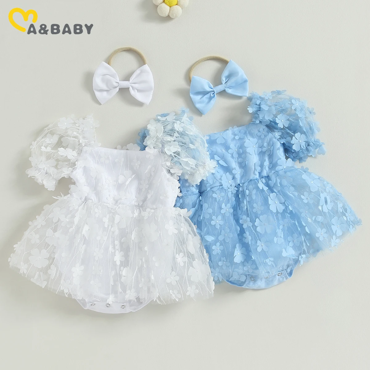 

ma&baby 0-18M Baby Girls Romper Toddler Newborn Infant Tulle Jumpsuit Floral Ruffles Sunsuit Playsuit Headband Birthday Outfits