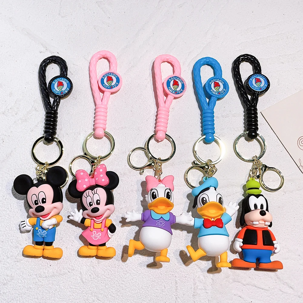 

Disney Anime Cartoon Mickey Mouse Minnie Figure Keychains Donald Duck Piglet Key Chain Model Kid Toy Kawaii Children Gift