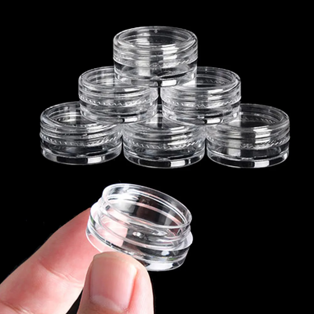

100Pcs 2.5/ 3/5ml Small Plastic Cosmetic Containers Sample Jars Lip Balm Pot (Clear Lid) Cosmetic Container Bottle Storage Box 1