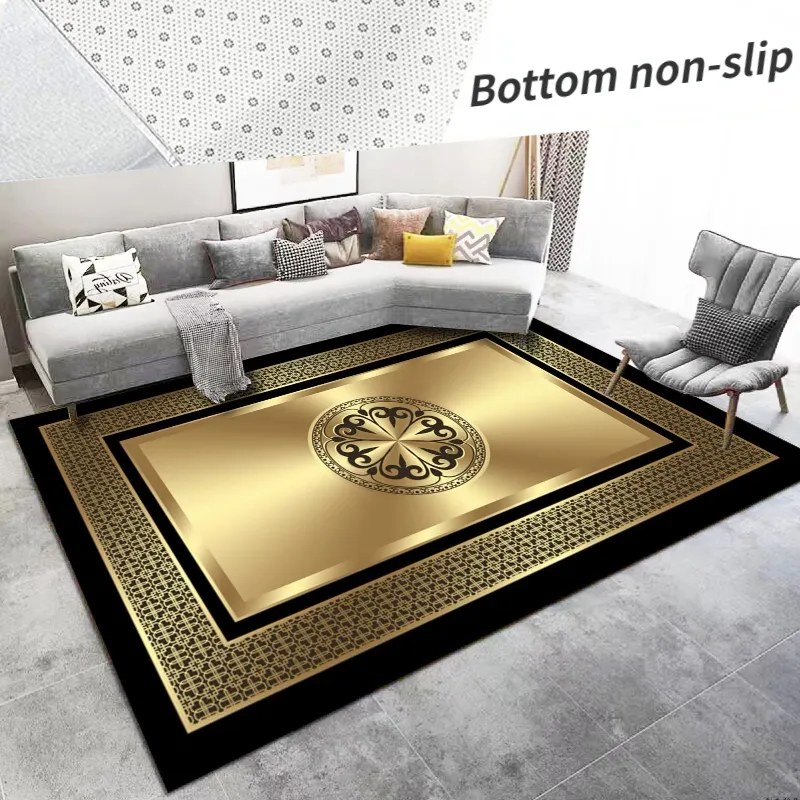 

Luxury Living Room Carpet Decoration Home Golden Carpets Large Size Sofa Area Rug Hotel Hall Floor Mat Soft Anti-slip Washable