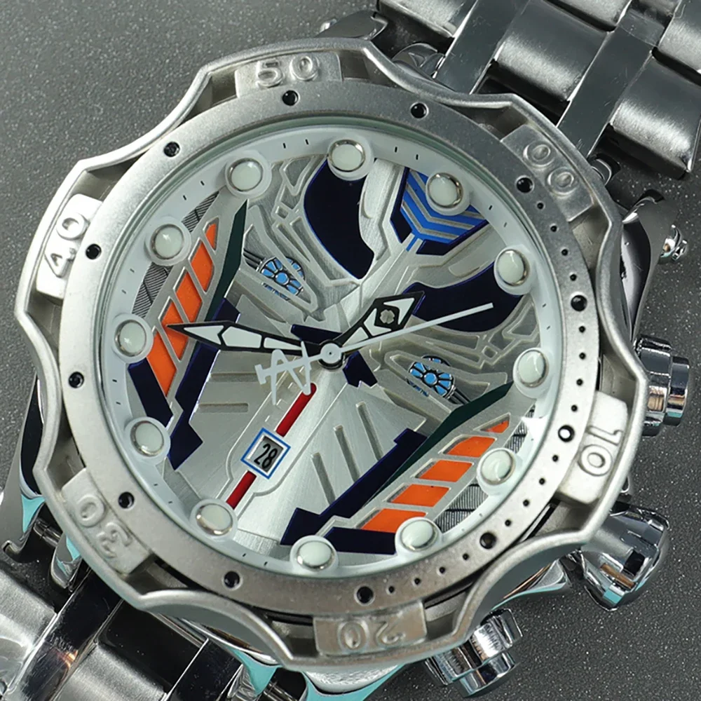 

Часы мужские Invicto с большим циферблатом серебристого цвета, многофункциональные непобежденные стальные, с резервным болтом Zeus
