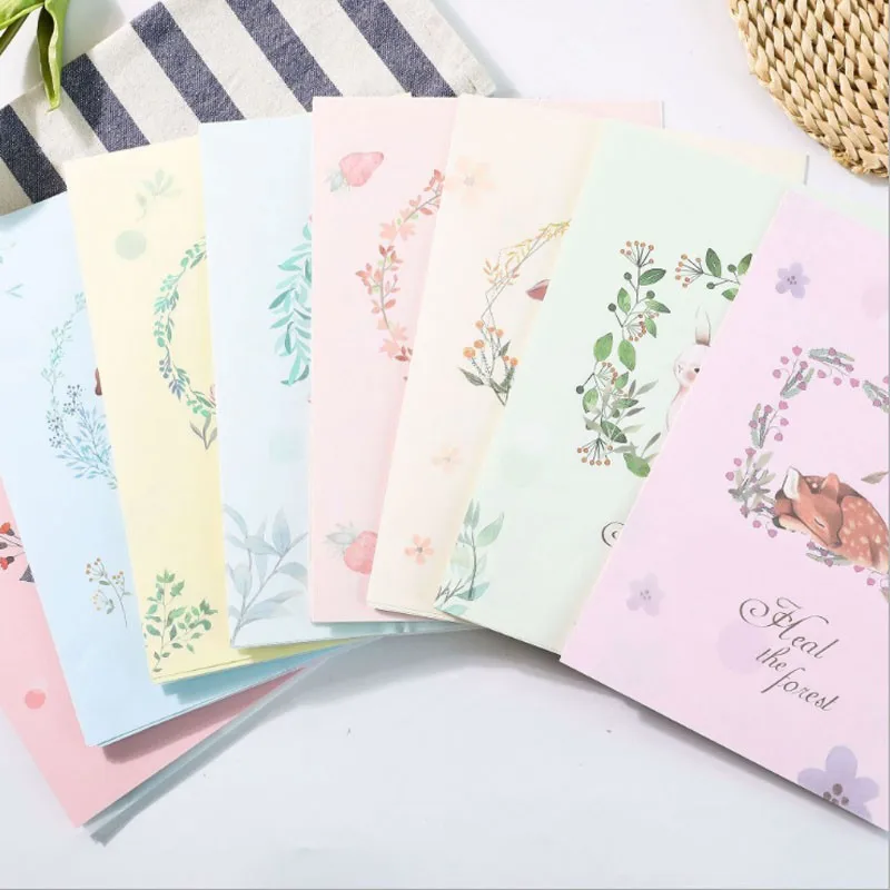 

10Packs Free shipping Wholesale envelope Cure forest A4 big letter Cat deer cartoon fox Penguin 1set(3envelopes+6letters) 9*18CM