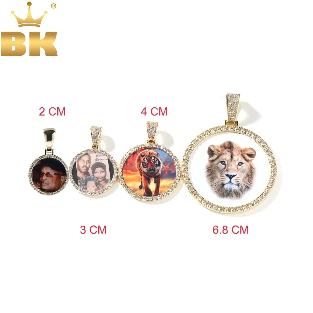 

THE BLING KING Cubic Zirconia Made Photo Pendant Necklace Soild Back Full Iced Out Round Tag Hiphop Jewelry Gifts