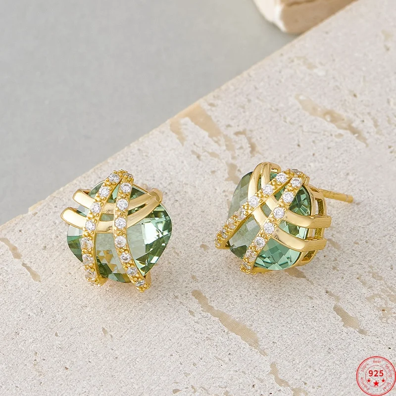 S925 Sterling Silver Charms Studs Earrings for Women New Gold-plated Winding Geometry Green Crystal Ear Studs Free Shipping
S925 Sterling Silver Charms Studs Earrings for Women New Gold-plated Winding Geometry Green Crystal Ear Studs Free Shipping