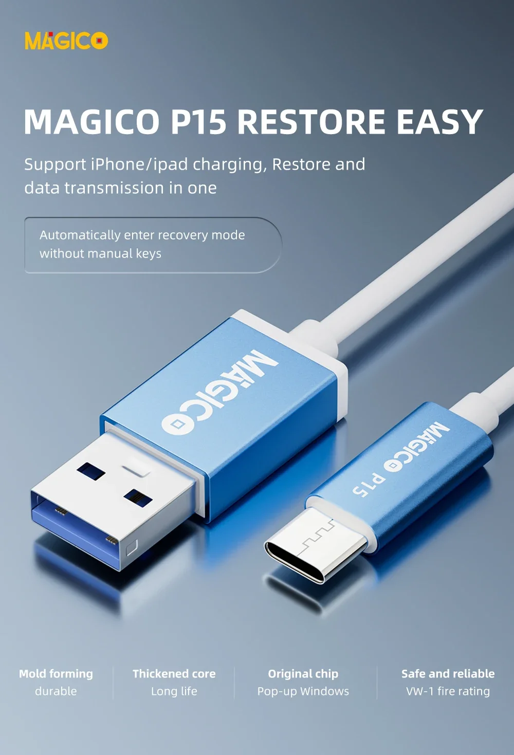 

magico p15 restore cable For iPhone 15 series and for iPad Charging Restore and Data Transmission Enter Recovery