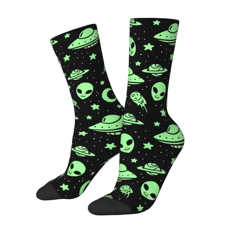 

Green Alien UFO Moon Men Women Crew Socks Unisex Cool 3D Print Dress Socks