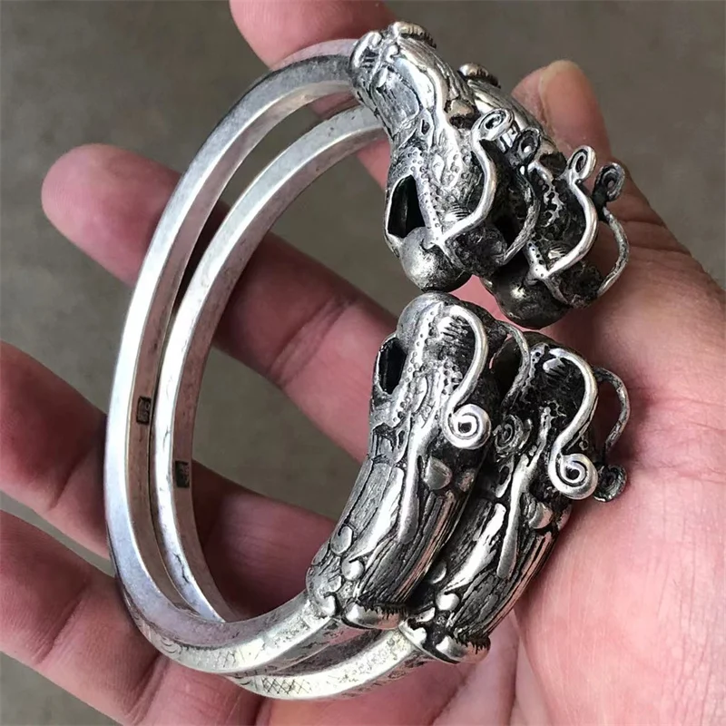Jia Le/Tibetan Silver Antiquity Double Dragon Bangles Fashion Bracelet Retro Ethnic Style Fashion Fine Jewelry Men Women Gift
Jia Le/Tibetan Silver Antiquity Double Dragon Bangles Fashion Bracelet Retro Ethnic Style Fashion Fine Jewelry Men Women Gift
