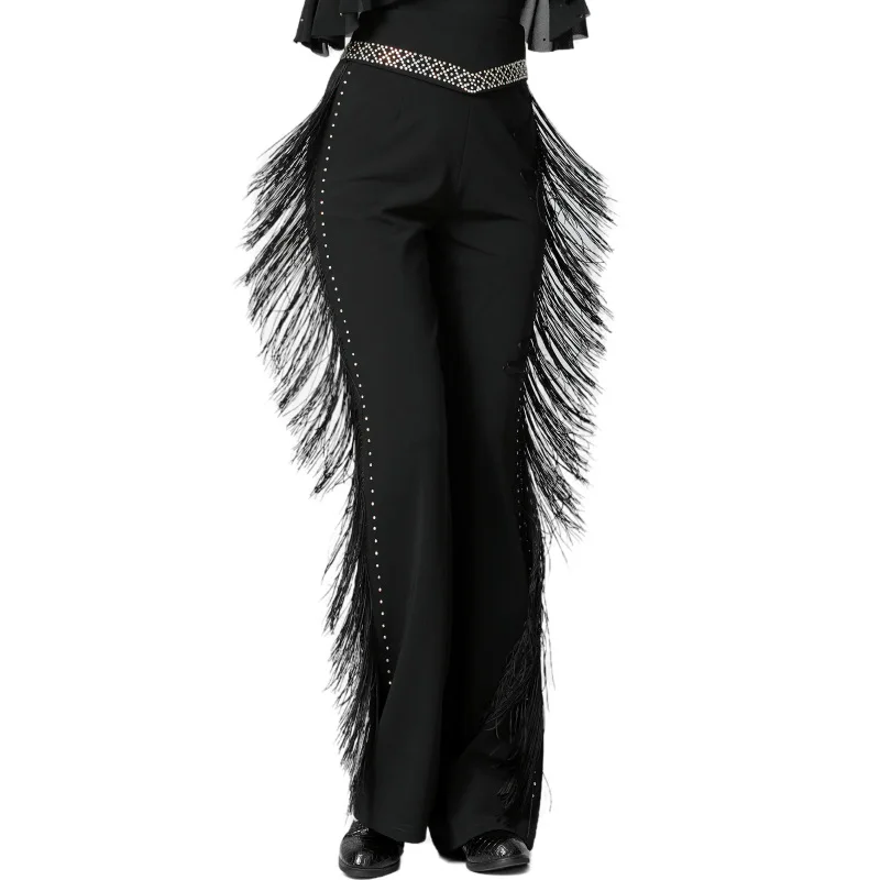 

Samba Latin Dance High Waist Costume Pants Wear Rhinestones Pole Girl Tassels Pant Woman Solid Color Cabaret Practice Clothes