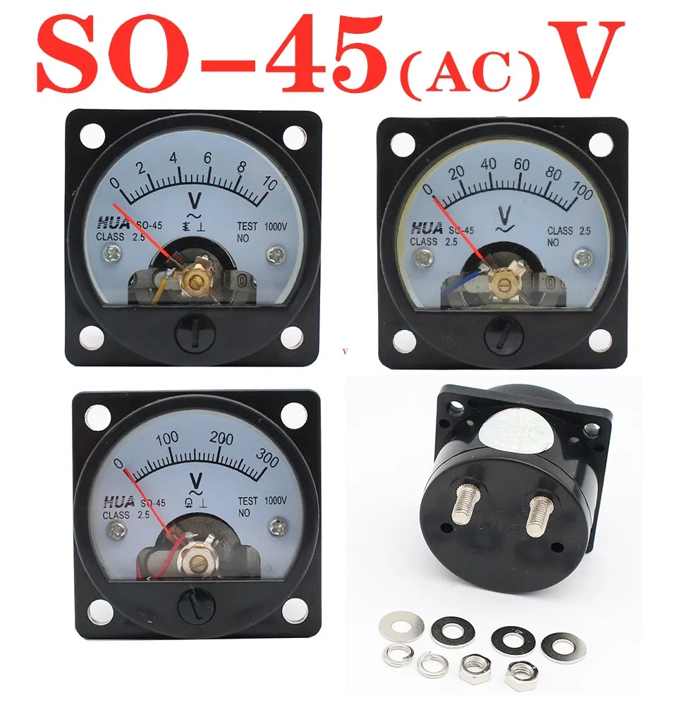 

SO-45 AC Analog Voltmeter 5V 10V 15V 20V 30V 50V 100V 150V 200V 250V 300V 400V 450V 500V 600V Voltage Meter