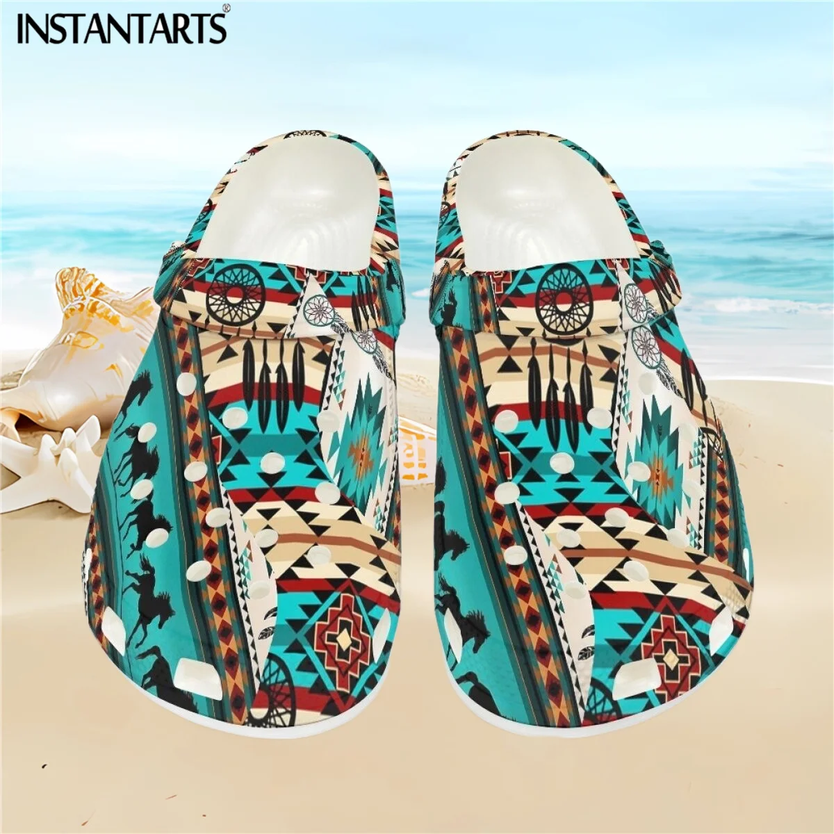 

Lightweight Non-Slip Tribal Aztec Clogs Women's Tribal Hole Shoes Summer Breathable Garden Shoes Outdoor Slippers Casual Sandals