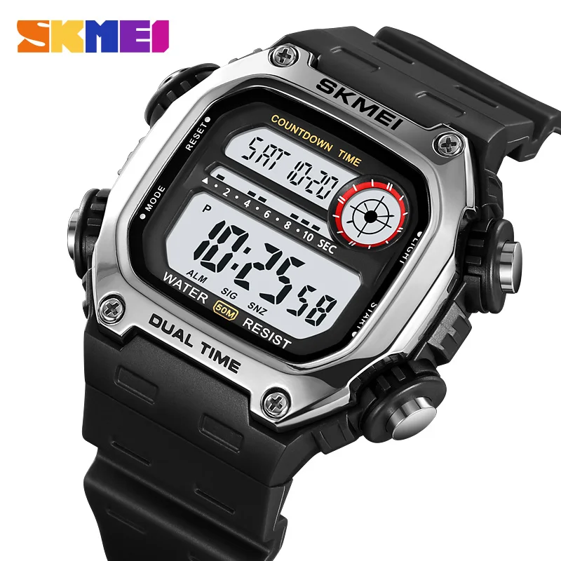 

SKMEI 2126 Alarm montre homme Back Light Dightal Countdown Sport Watches Mens Fashion 5Bar Waterproof Stopwatch Wristwatch