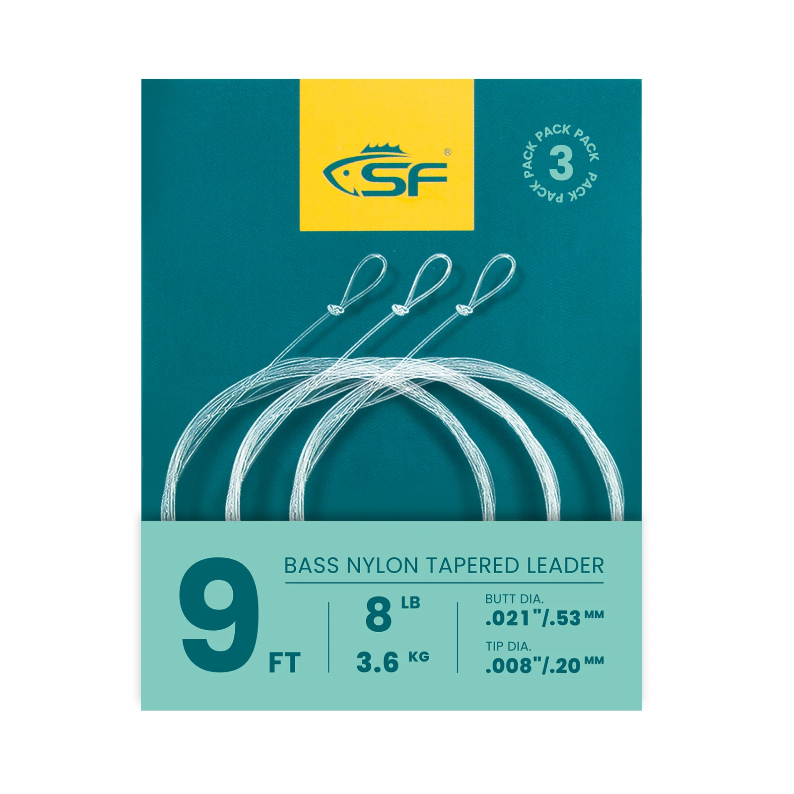 

SF 3PCS Bass Tapered Leader Pre-Tied Loop Heavy Butt Fly Fishing Line High Knot Strength Clear Nylon for Bass/Large Flies 9FT