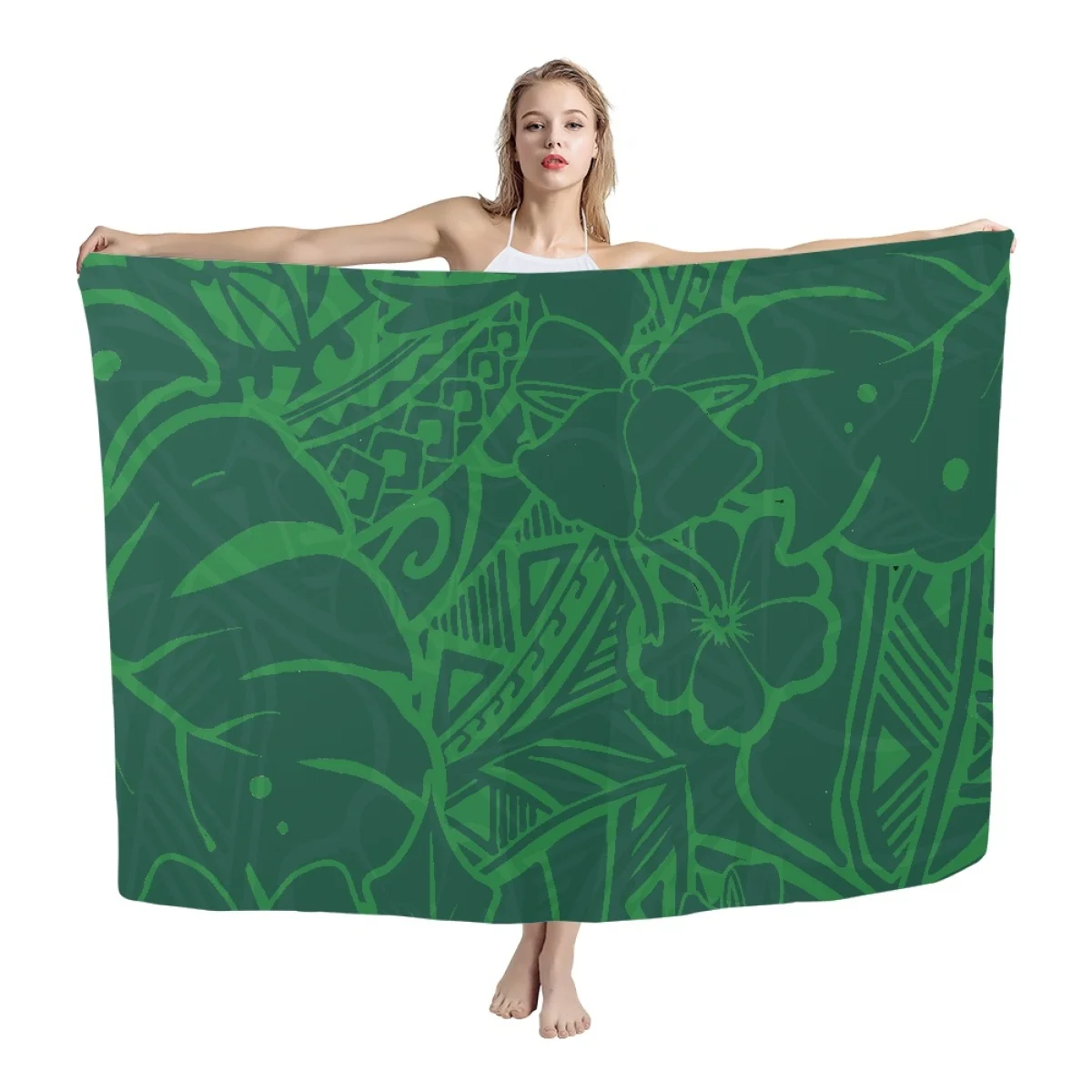 

HYCOOL Green Hibiscus Polynesian Tribal Print Hawaii Lavalava Sarong Beach Swimsuit Sexy Cover Ups Women's Swimwear 2023 Special