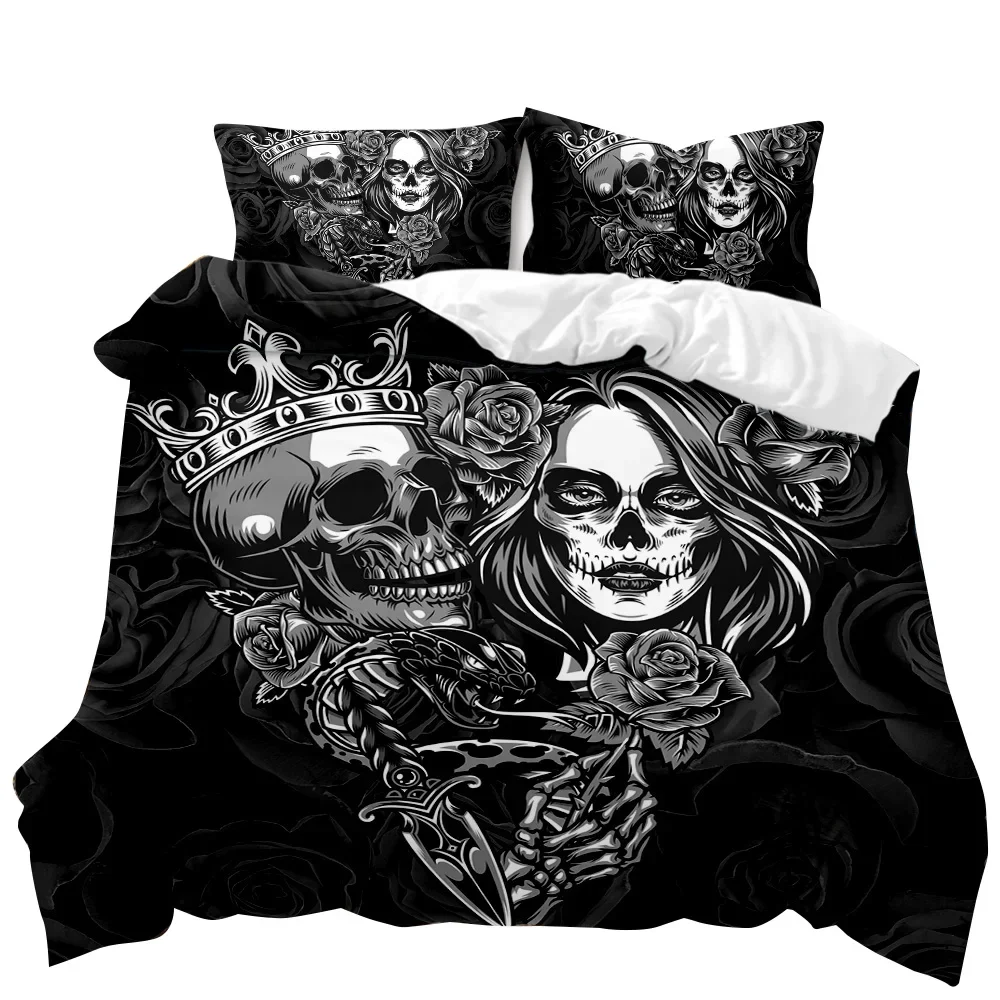 

Skull Duvet Cover Set Rose Twin Skeleton Kiss Comforter Cover Teens Gothic Skeleton Double Queen King Size Polyester Qulit Cover