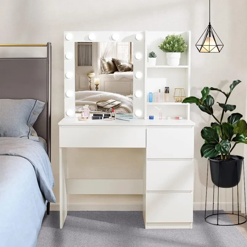 Makeup Vanity with Lights, 37inch Desk, 4 Drawers Dresser with Lighted Mirror, 3 Lighting Modes Brightness Adjustable
Makeup Vanity with Lights, 37inch Desk, 4 Drawers Dresser with Lighted Mirror, 3 Lighting Modes Brightness Adjustable