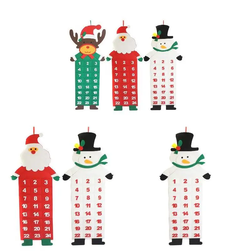 

Felt Christmas Advent Calendar With Pockets Santa/Reindeer/Snowman Home Wall Decor