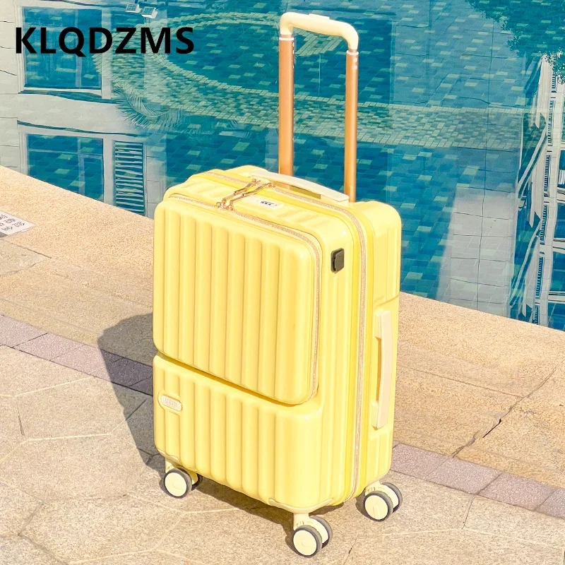 

KLQDZMS ABS+PC Suitcase Front 20"24 Inch Place Opening Laptop Boarding Case USB Charging Trolley Case with Wheels Luggage