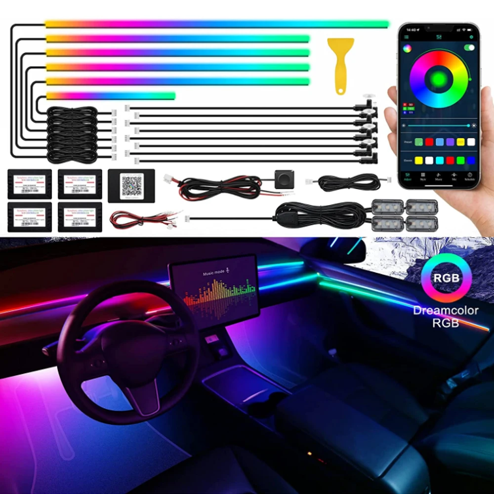 Universal 18 in 1 Full Color Streamer Car Ambient Light RGB 64 Color LED Interior Hidden Acrylic Strips Symphony Atmosphere Lamp
Universal 18 in 1 Full Color Streamer Car Ambient Light RGB 64 Color LED Interior Hidden Acrylic Strips Symphony Atmosphere Lamp