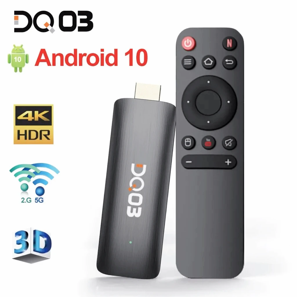 

DQ03 Mini TV Stick Android 10 Quad Core ARM Cortex A53 2GB 16GB Support 4K H.265 2.4G&5.8G Wifi Streaming Smart TV Box 1GB 8GB