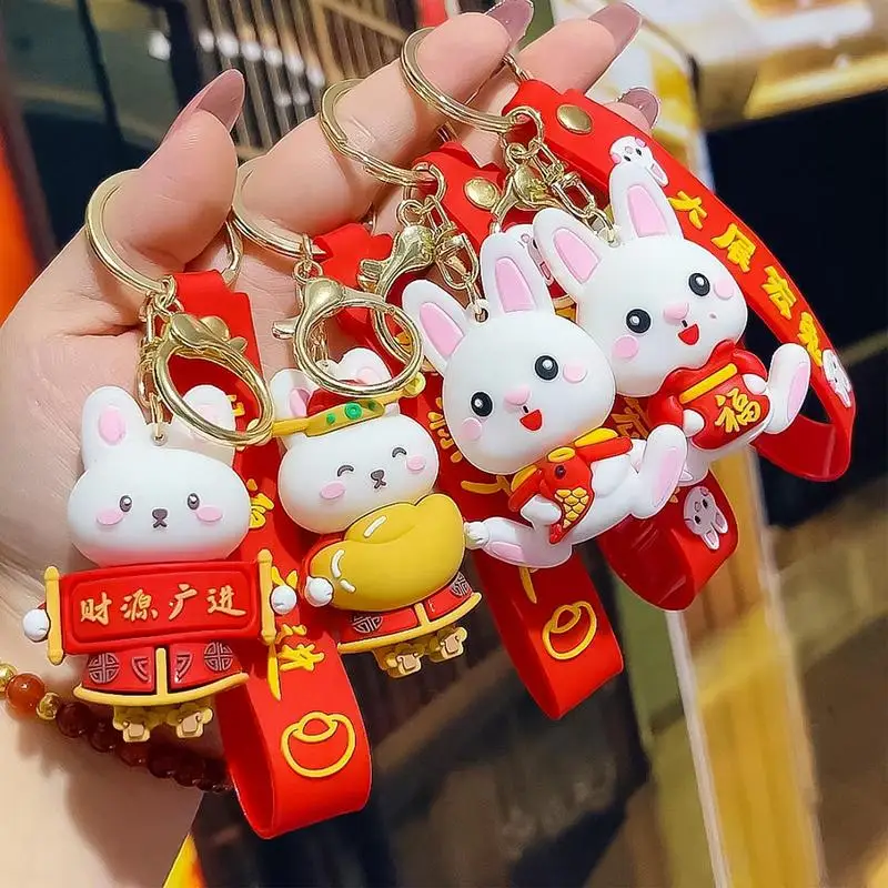

Mini Rabbit Keychain Bag Accessories Chinese New Year Spring Festival Bunny Keyring Party Favor Gifts for Kids and Adults