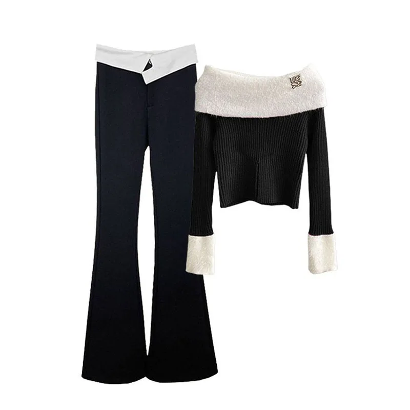 Spring Autumn Women's Two Piece Split Shoulder Knitted Shirt+High Waist Micro Ragged Casual Pants Set 2024 New
Spring Autumn Women's Two Piece Split Shoulder Knitted Shirt+High Waist Micro Ragged Casual Pants Set 2024 New
