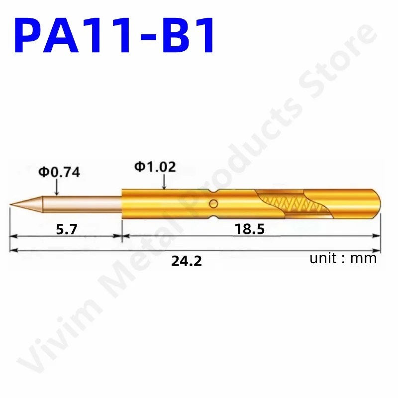 

20/100PCS PA11-B1 Spring Test Probe PA11-B Test Pin Test Tool 24.2mm Dia 1.02mm Gold Needle Tip Dia 0.74mm Pogo Pin P11-B P11-B1