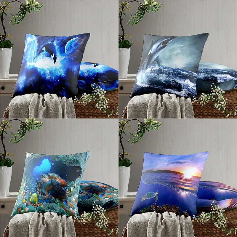 

Shark whale dolphin sea turtle ocean theme print pillowcase home decoration bedroom room living room sofa cushion cover
