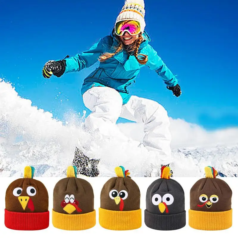 

Lovely Knitted Turkey Hat Christmas Thanksgiving Halloween Pom Pom Beanie Hats Role Play And Carnival Cosplay Cute Cartoon Hat